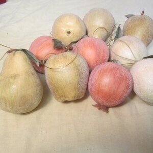 VTG 10 FROSTED FRUIT ORNAMENTS, GREAT FOR TREE/CRAFTS/ OR ALL YEAR IN A BOWL